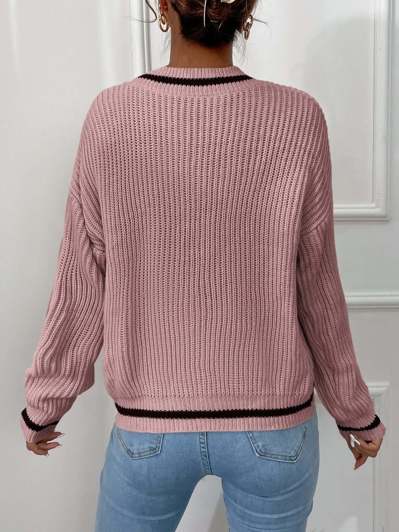 Pull femme à rayures à col V, coupe décontractée