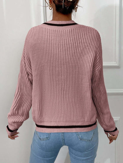 Pull femme à rayures à col V, coupe décontractée