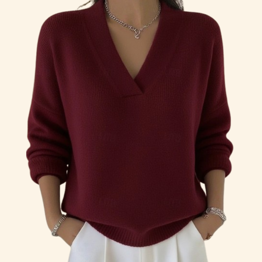 Pull femme col V, coupe décontractée