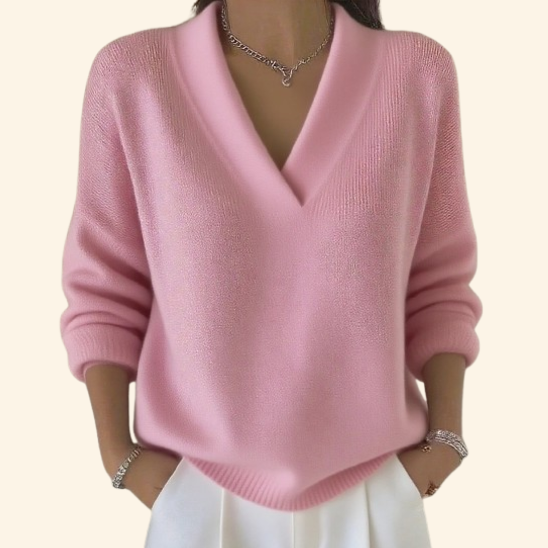 Pull femme col V, coupe décontractée