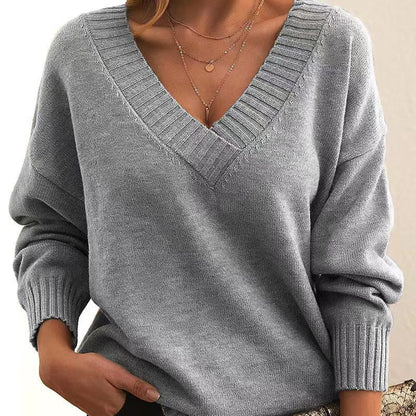 Pull femme col V coupe décontractée