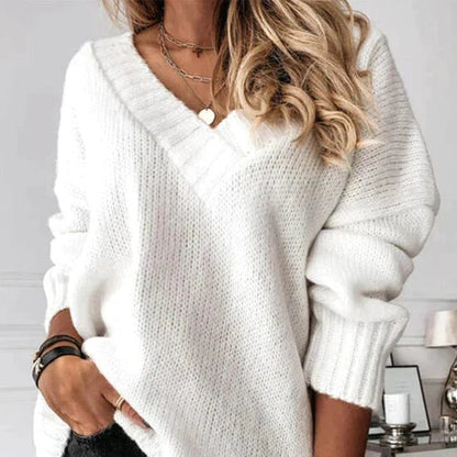 Pull femme col V coupe décontractée