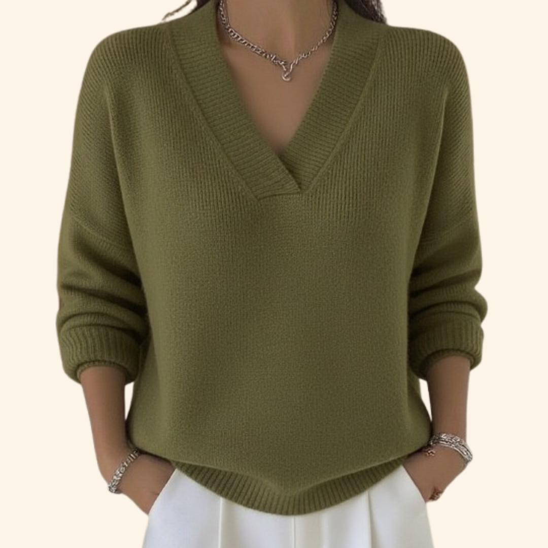 Pull femme col V, coupe décontractée