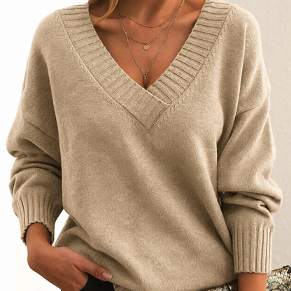 Pull femme col V coupe décontractée