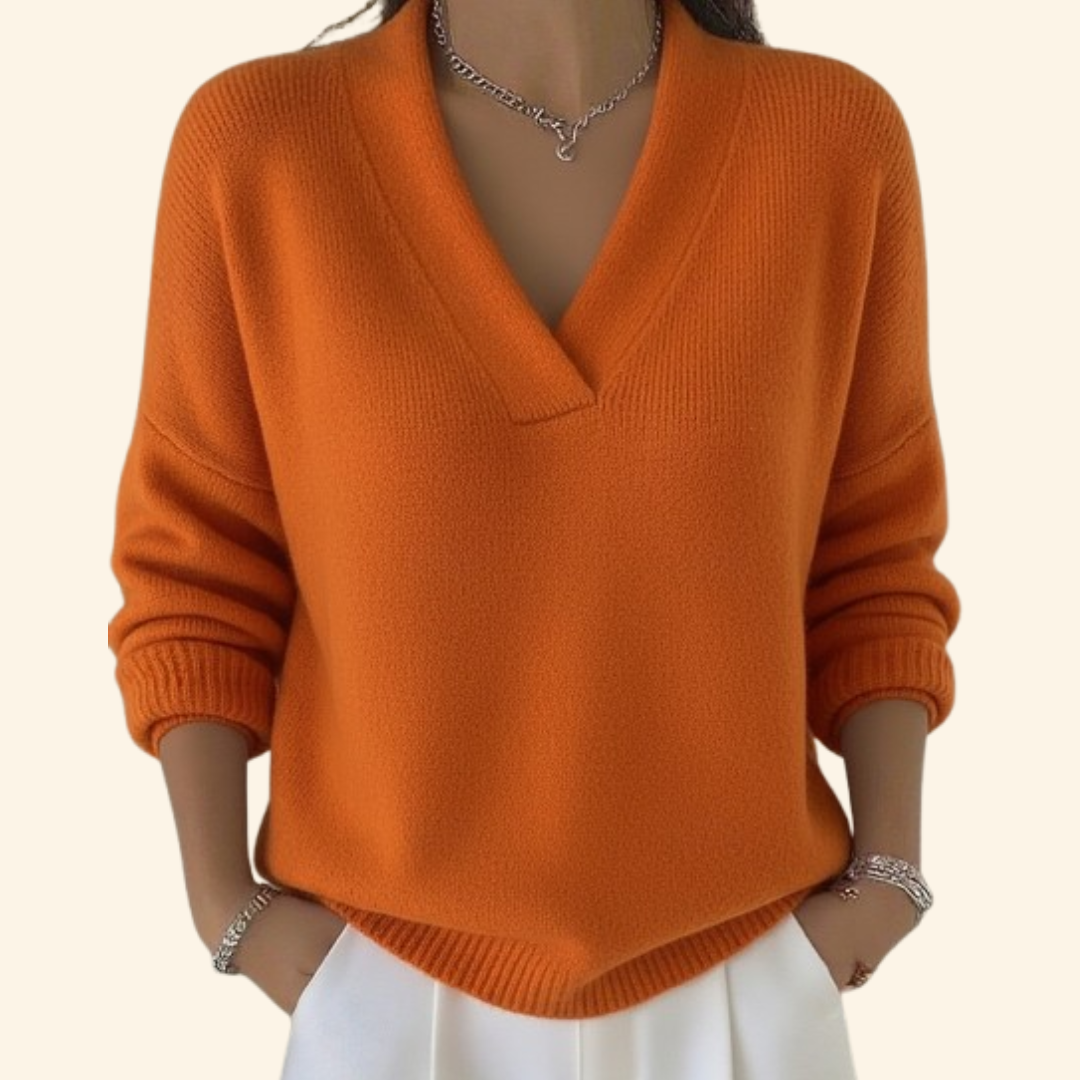 Pull femme col V, coupe décontractée
