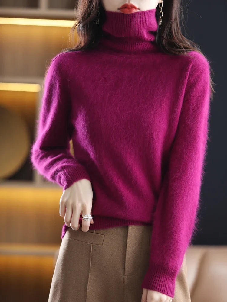Pull femme en maille à col roulé 100 % cachemire, chaud, coupe ajustée, en 23 couleurs