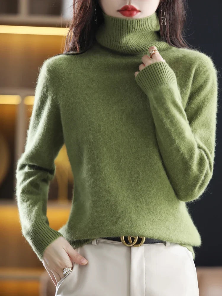 Pull femme en maille à col roulé 100 % cachemire, chaud, coupe ajustée, en 23 couleurs