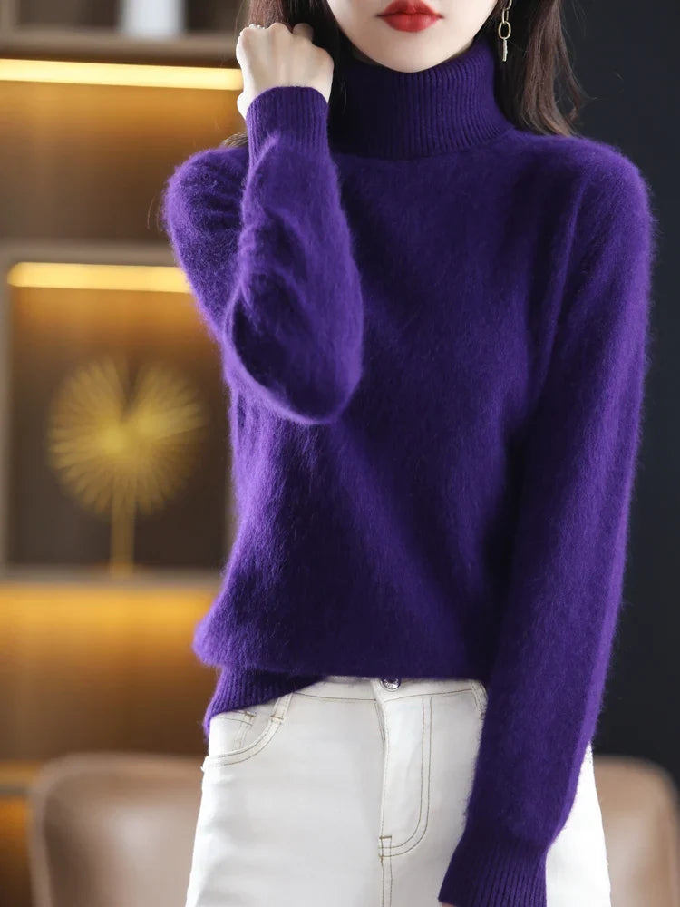 Pull femme en maille à col roulé 100 % cachemire, chaud, coupe ajustée, en 23 couleurs