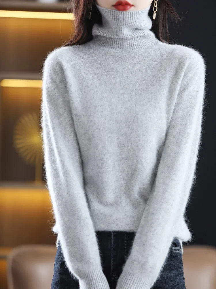 Pull femme en maille à col roulé 100 % cachemire, chaud, coupe ajustée, en 23 couleurs