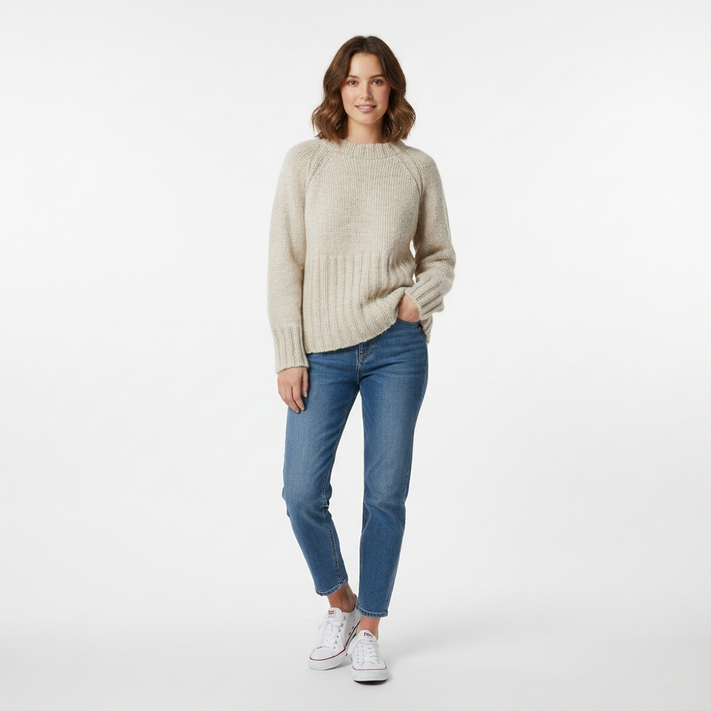Pull femme en maille épaisse – col rond et coupe décontractée