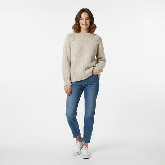 Pull femme en maille épaisse – col rond et coupe décontractée