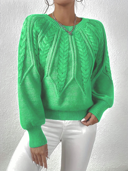 Pull femme en maille torsadée à manches raglan