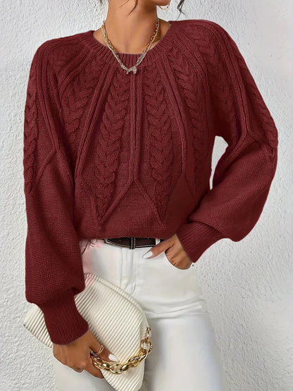 Pull femme en maille torsadée à manches raglan