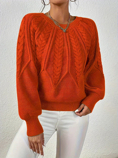 Pull femme en maille torsadée à manches raglan