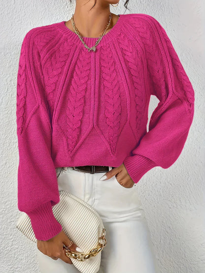 Pull femme en maille torsadée à manches raglan