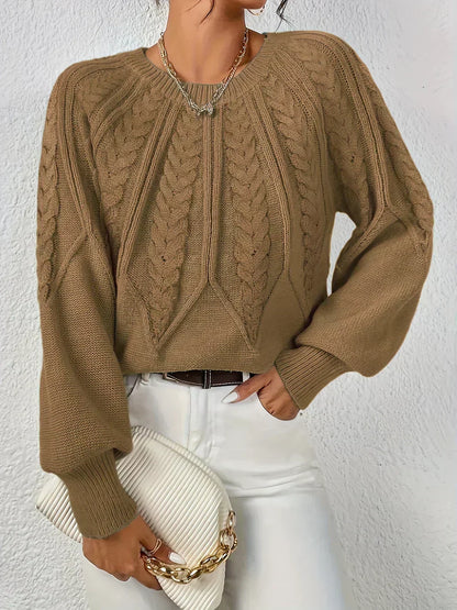 Pull femme en maille torsadée à manches raglan