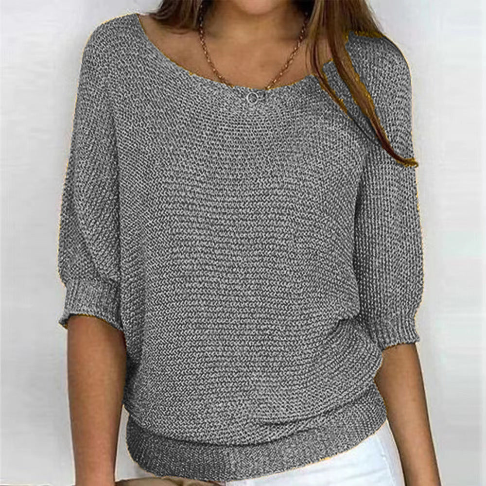 Pull femme manches trois-quarts coupe décontractée