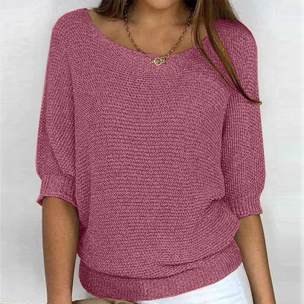 Pull femme manches trois-quarts coupe décontractée