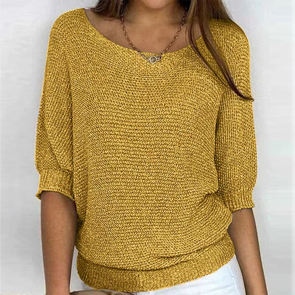Pull femme manches trois-quarts coupe décontractée