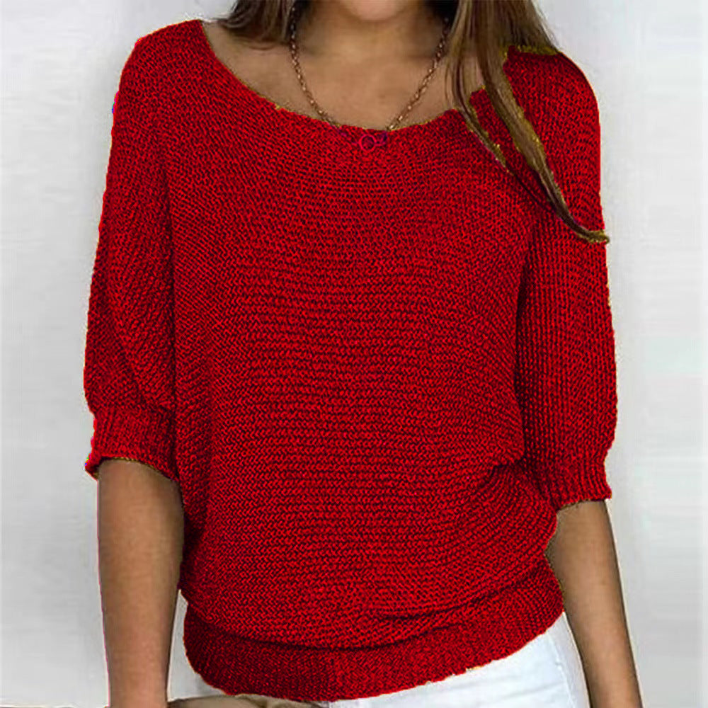 Pull femme manches trois-quarts coupe décontractée