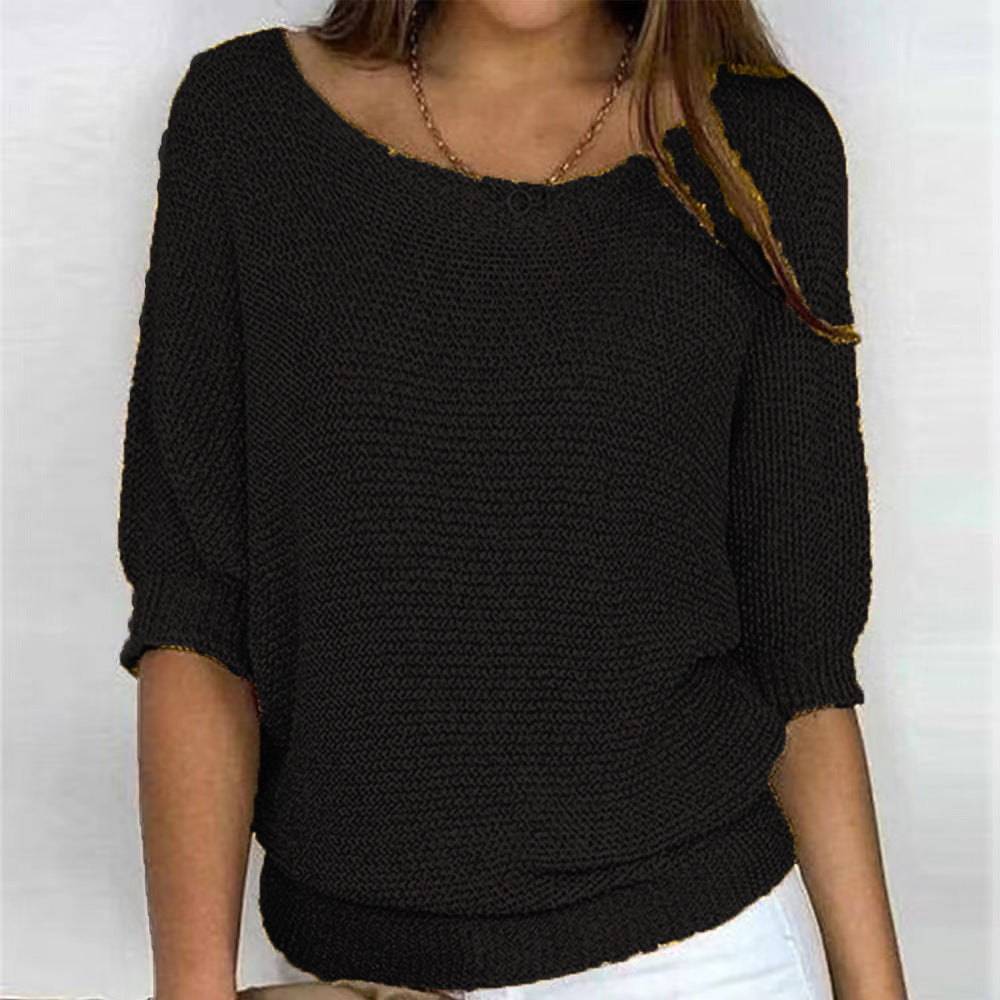 Pull femme manches trois-quarts coupe décontractée