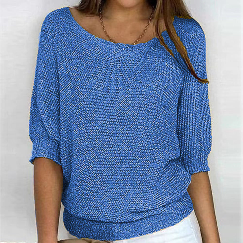 Pull femme manches trois-quarts coupe décontractée