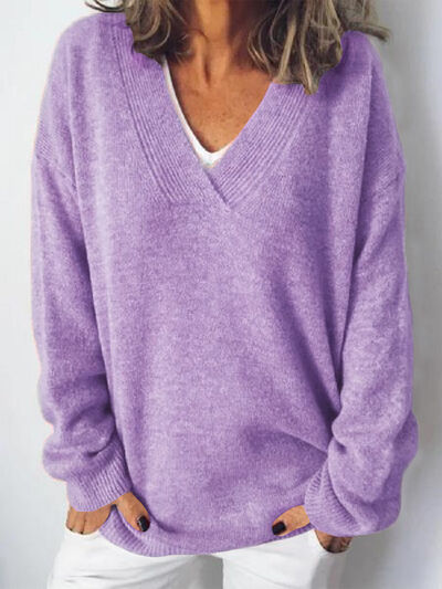 Pull femme oversize à col en V élégant