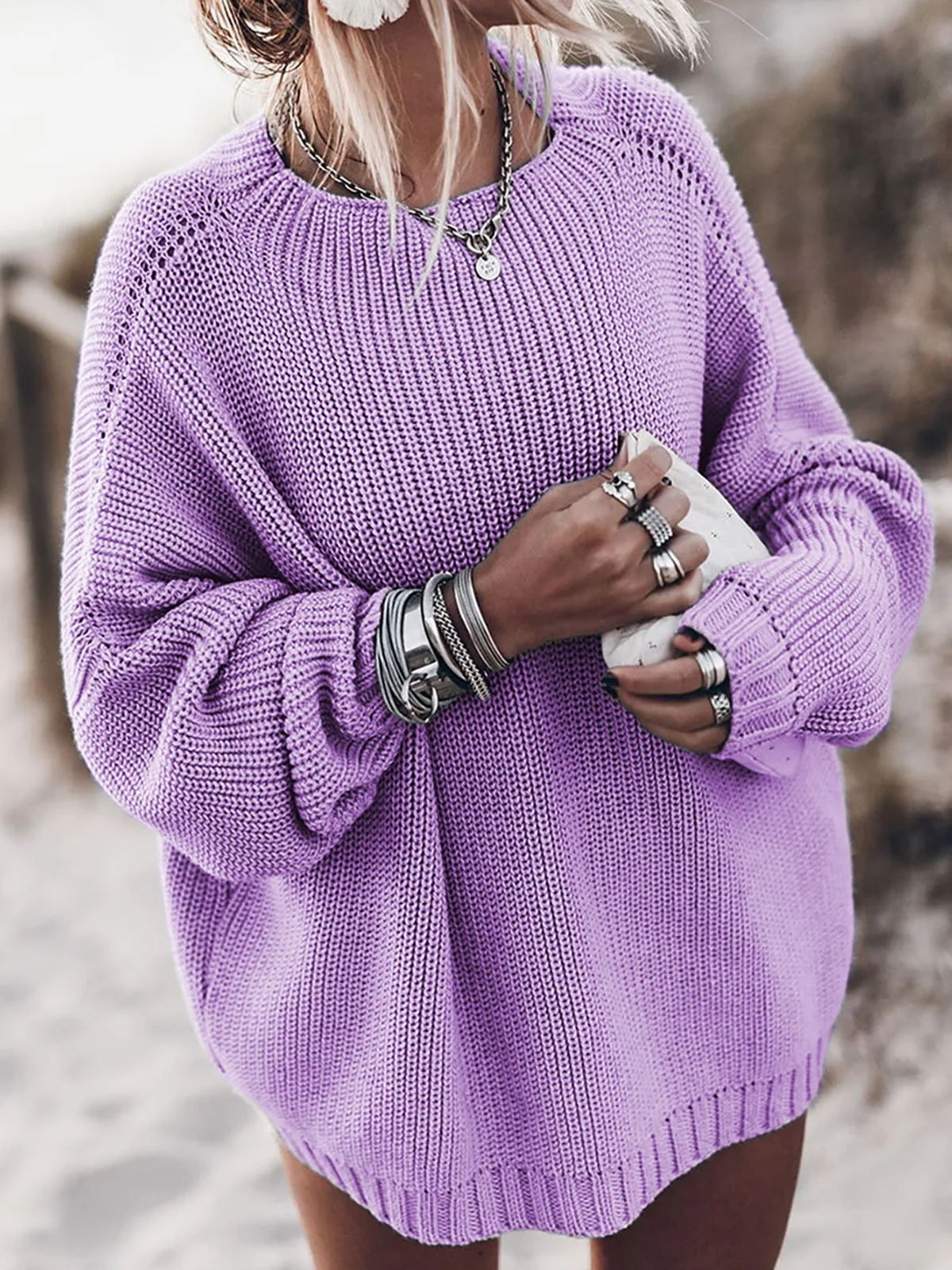 Pull femme oversize à col rond