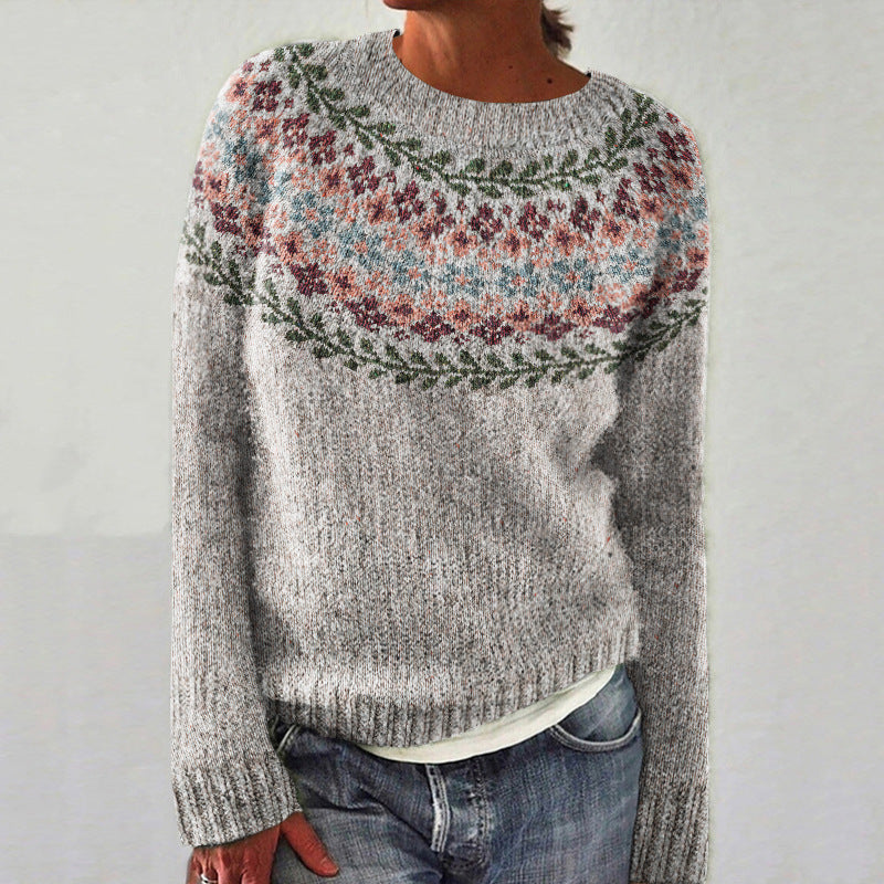 Pull femme tricoté à col rond à motif Fair Isle