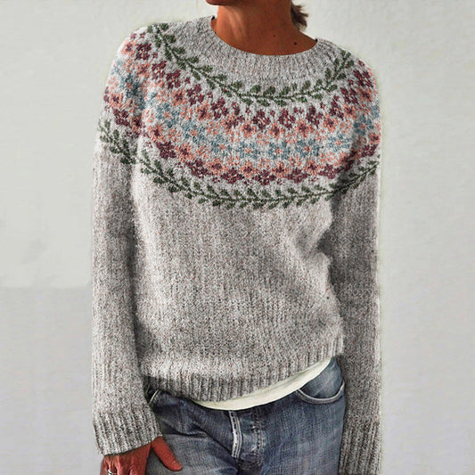 Pull femme tricoté à col rond à motif Fair Isle