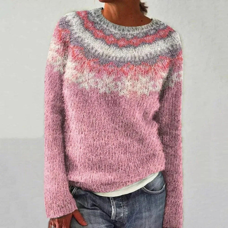 Pull femme tricoté à col rond à motif Fair Isle