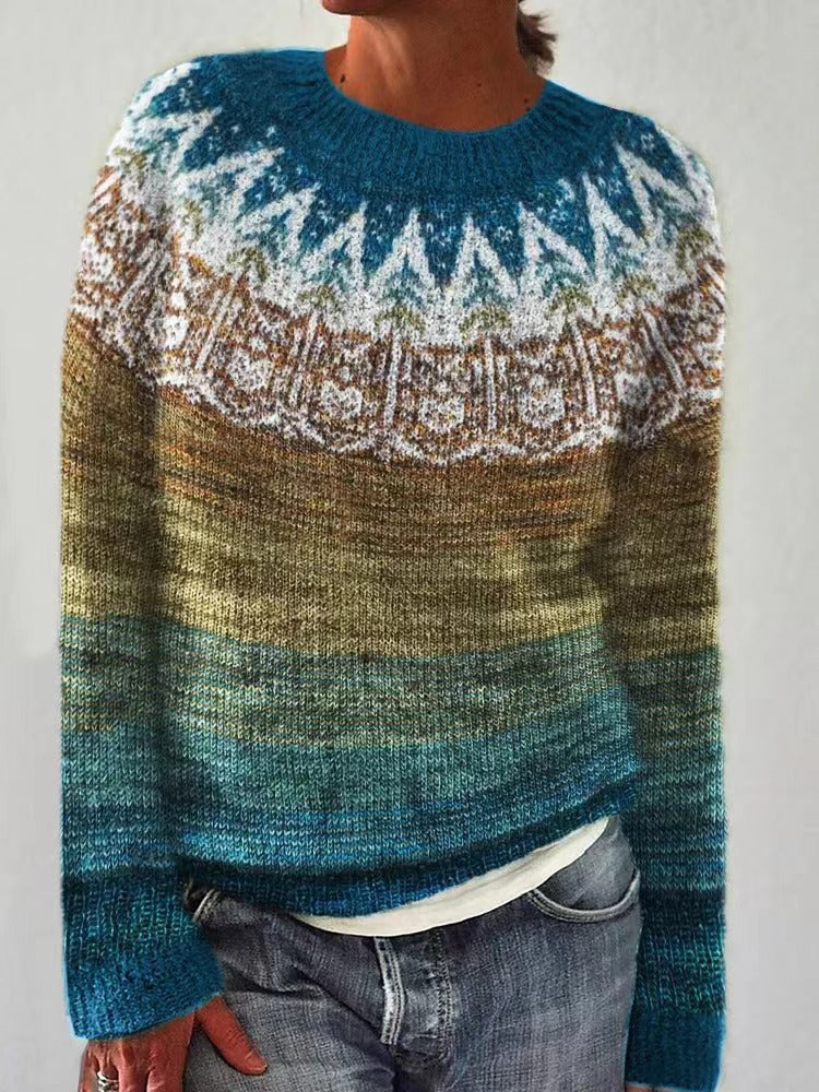 Pull femme tricoté à col rond à motif Fair Isle