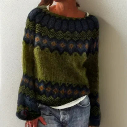 Pull femme tricoté à col rond à motif Fair Isle