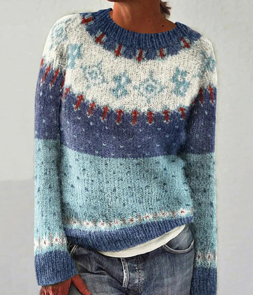 Pull femme tricoté à col rond à motif Fair Isle