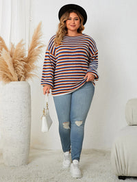 Pull grande taille en mélange de laine à rayures automnales