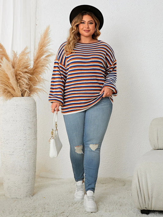 Pull grande taille en mélange de laine à rayures automnales