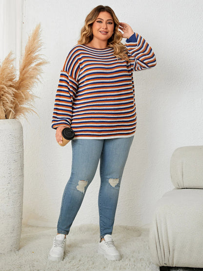 Pull grande taille en mélange de laine à rayures automnales