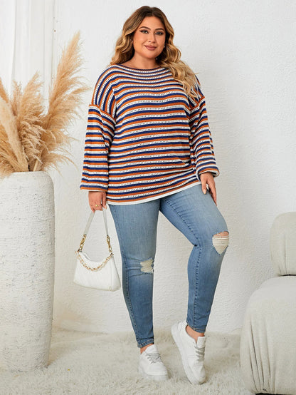Pull grande taille en mélange de laine à rayures automnales