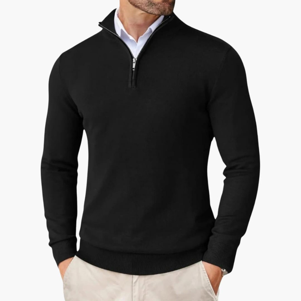 Pull homme à 1/4 zip et ourlet côtelé