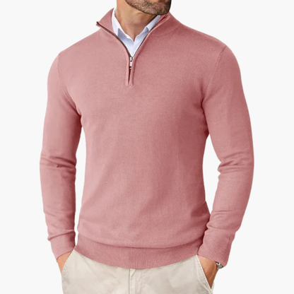 Pull homme à 1/4 zip et ourlet côtelé