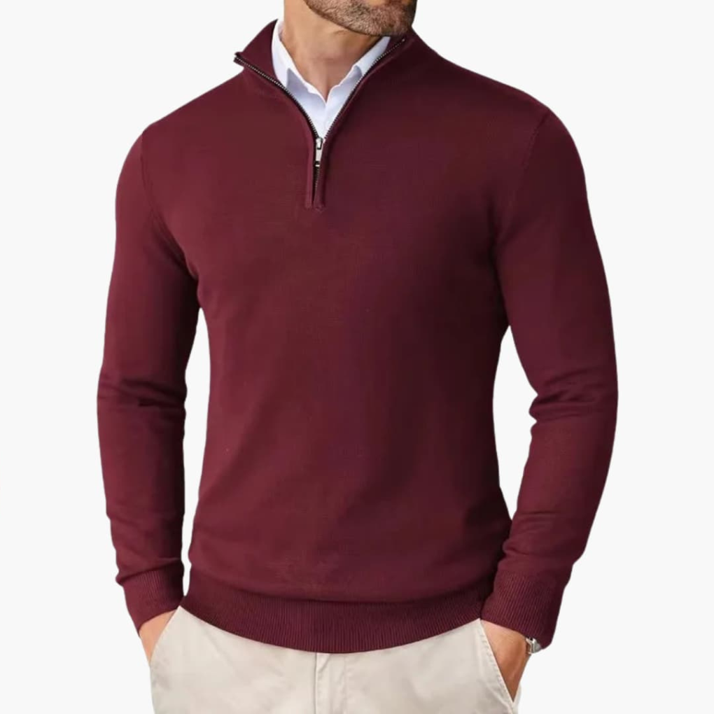 Pull homme à 1/4 zip et ourlet côtelé
