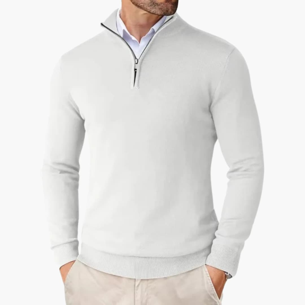Pull homme à 1/4 zip et ourlet côtelé