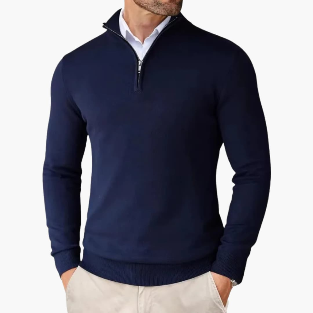 Pull homme à 1/4 zip et ourlet côtelé