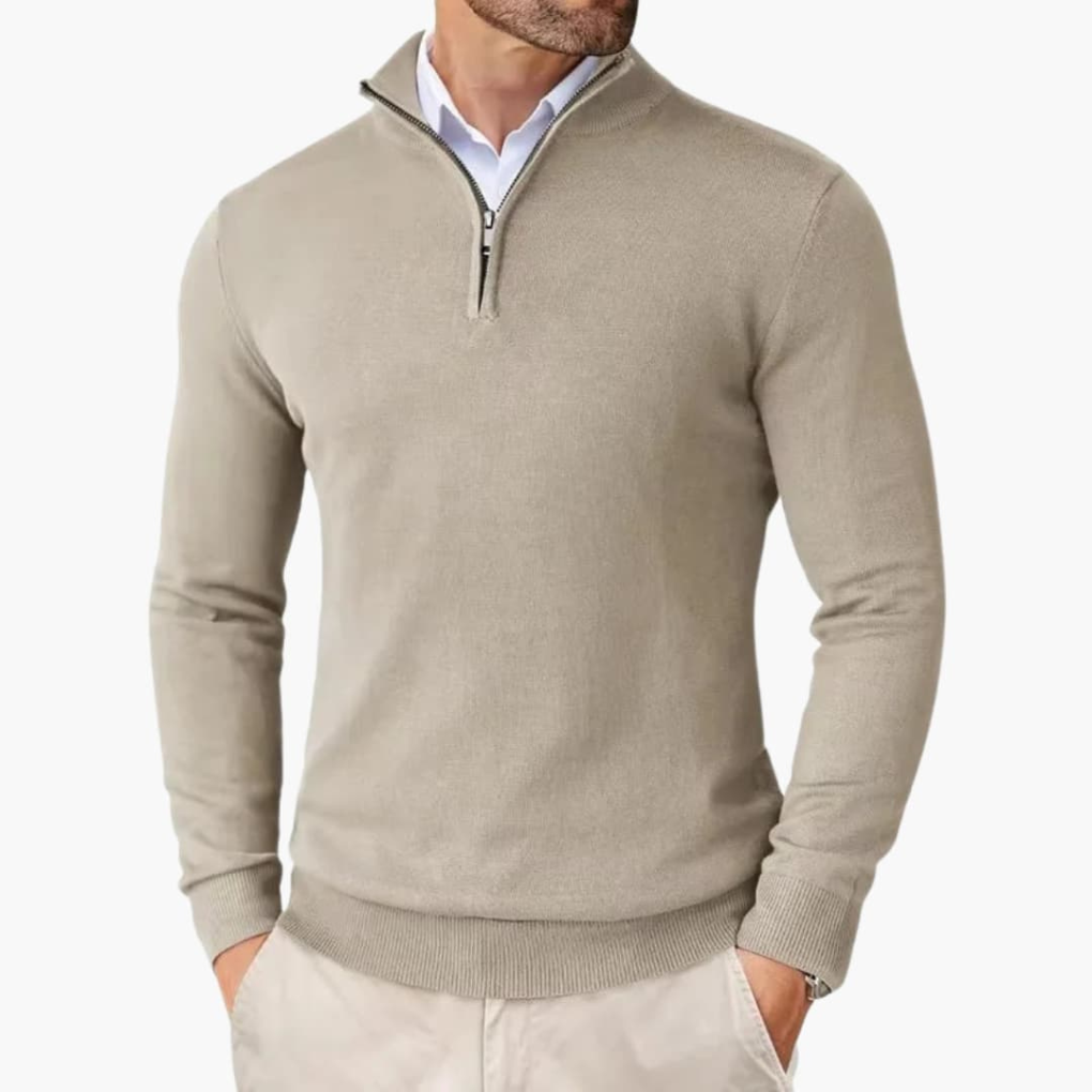 Pull homme à 1/4 zip et ourlet côtelé