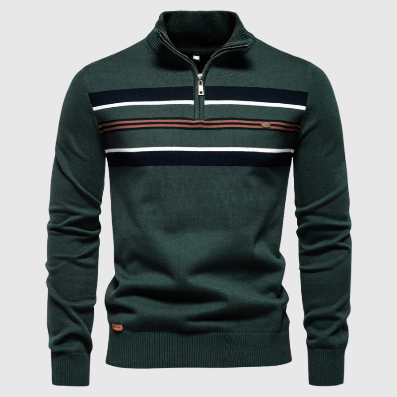 Pull homme à col zippé 1/4 à rayures