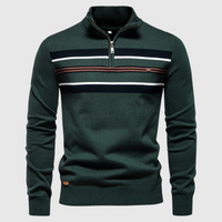 Pull homme à col zippé 1/4 à rayures