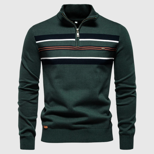Pull homme à col zippé 1/4 à rayures