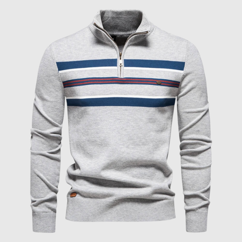 Pull homme à col zippé 1/4 à rayures