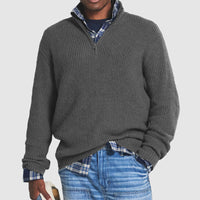 Pull homme à col zippé 1/4 en maille côtelée