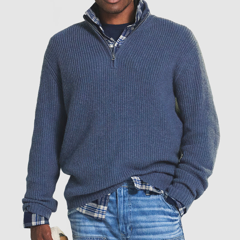 Pull homme à col zippé 1/4 en maille côtelée